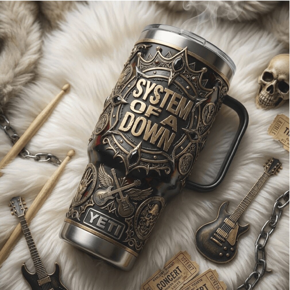 System Of A Down 3D Embossed Rock Band 40oz Tumbler with Handle System Of A Down 3D Embossed Rock Band 40oz Tumbler with Handle
