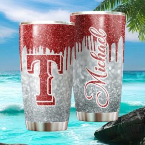 Texas Rangers Personalized Glitter Drip Tumbler Custom Name