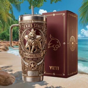 Texas State Bobcats Est. 1899 Vintage Gold Emblem 40oz Travel Tumbler