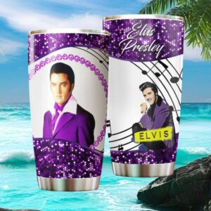 The King Elvis Presley Purple Diamond Pattern Music Notes Travel Tumbler