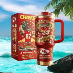 Travis Kelce Kansas City Chiefs 13,000 Receiving Yards Commemorative Tumbler