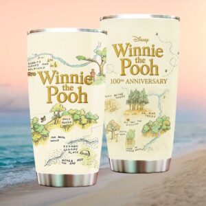 Vintage 100 Acre Wood Map Tumbler Winnie the Pooh 100th Anniversary Classic Sketch Design