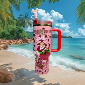 Vintage Strawberry Shortcake Pink 40oz Tumbler with Bow Straw Topper