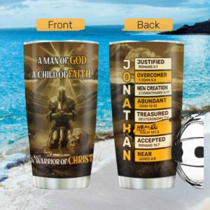 Warrior of Christ Knight Personalized Tumbler Custom Name A Man Of God Gift