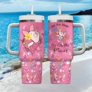 “We Are Never Too Old For Piglet” Pink Floral Pattern 40oz Travel Tumbler
