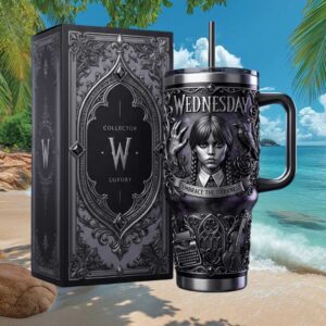 Wednesday Addams “Embrace The Darkness” Luxury Collector Tumbler 3D Gothic Embossed Stainless Steel Travel Tumbler