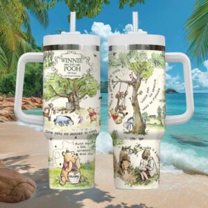 Winnie The Pooh 100 Years of Friendship Sketch Art 40oz Handle Tumbler