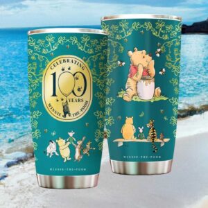 Winnie the Pooh 100th Anniversary Teal Stainless Steel Tumbler Classic Sketch Art