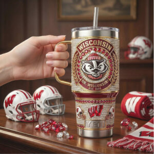 Wisconsin Badgers “On, Wisconsin!” Diamond Studded Red & White 40oz Tumbler