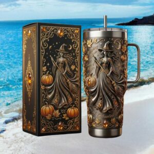 Witching Hour Gothic Autumn Magic Witch & Pumpkin Embossed 40oz Tumbler