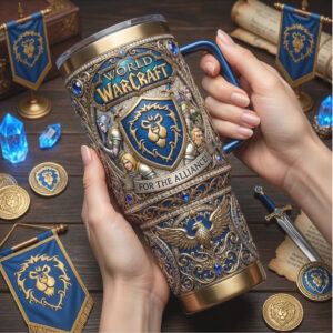 World of Warcraft “For The Alliance” Royal Blue & Gold 40oz Gaming Tumbler