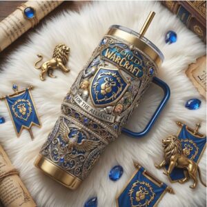 World of Warcraft “For The Alliance” Royal Blue & Gold 40oz Gaming Tumbler