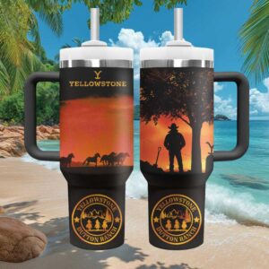 Yellowstone Sunset Silhouette Cowboy & Horses Dutton Ranch Tumbler
