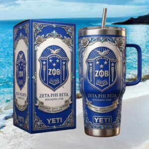 Zeta Phi Beta Sorority Finer Womanhood 40oz Tumbler   Royal Blue and Silver Shield