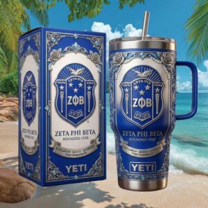 Zeta Phi Beta Sorority Finer Womanhood 40oz Tumbler Royal Blue and Silver Shield