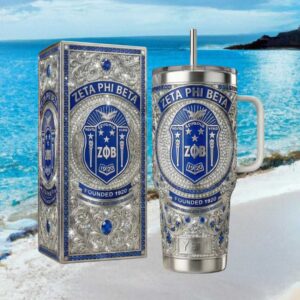 Zeta Phi Beta Sorority ZOB Shield Silver Rhinestone Luxury 40oz Tumbler
