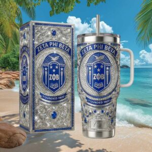 Zeta Phi Beta Sorority ZOB Shield Silver Rhinestone Luxury 40oz Tumbler