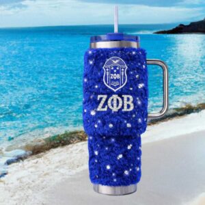 Zeta Phi Beta ZOB Royal Blue Faux Fur Shag Bling 40oz Insulated Tumbler