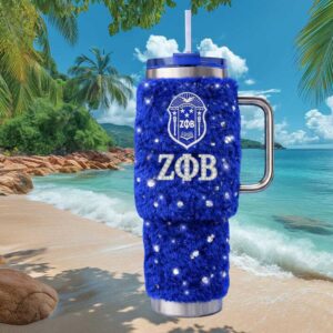 Zeta Phi Beta ZOB Royal Blue Faux Fur Shag Bling 40oz Insulated Tumbler
