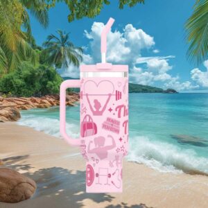Fitness Princess Workout Graphic Pink Insulated Cup with Straw