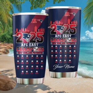 Personalized New England Patriots 2025 AFC East Champions History Tumbler