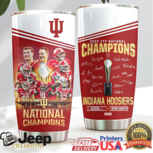 2025 CFP National Champions Indiana Hoosiers Signed Trophy Red & White Tumbler 2025 CFP National Champions Indiana Hoosiers Signed Trophy Red & White Tumbler