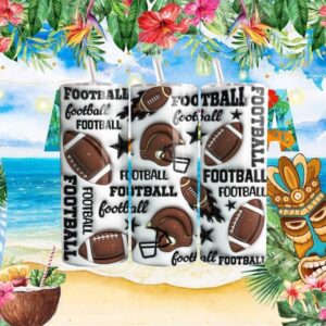 3D Puffy Football Pattern White Sports Fan Skinny Tumbler Wrap