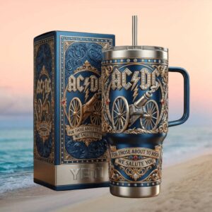 ACDC For Those About To Rock 3D Blue Steel Cannon Rock & Roll Tumbler