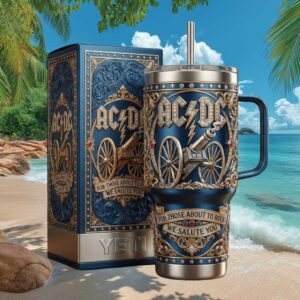 ACDC For Those About To Rock 40oz Tumbler Blue & Gold Engraved Collector's Edition