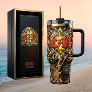 ACDC Rock & Roll Dynasty Stained Glass & Gold Electric Guitar Tumbler