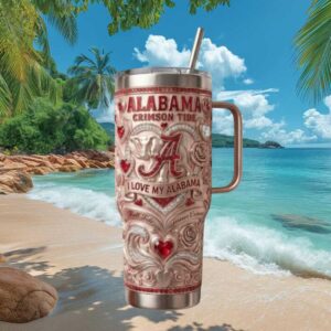 Alabama Crimson Tide Fan Tumbler Roll Tide Floral Heart Edition