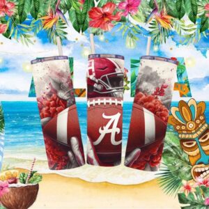 Alabama Crimson Tide Football and Floral Watercolor Tumbler