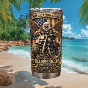 America 250 Years Freedom Riders Spirit of 1776 Personalized Eagle Biker Tumbler