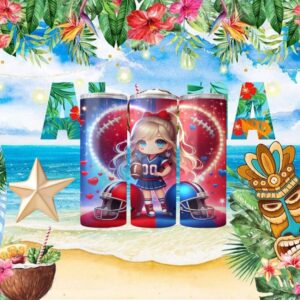 Anime Chibi Football Cheerleader Heart Sparkle Tumbler Wrap Design