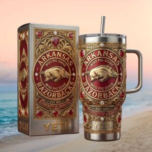 Arkansas Razorbacks “Woo Pig Sooie” 40oz Tumbler Crimson 3D Sculpted Design
