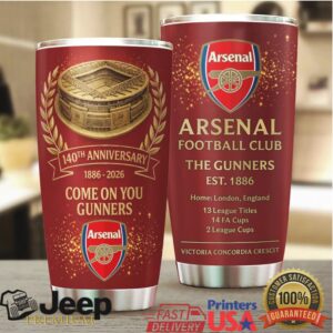 Arsenal FC 140th Anniversary 1886 2026 The Gunners Commemorative Tumbler