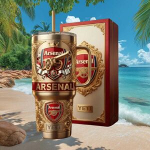Arsenal Gunners Gold Ornamental Crest Offical 40oz Tumbler with Handle