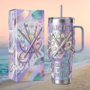 Artist Palette Iridescent Tumbler “Create What You Feel” Painter's Luxury Tumbler