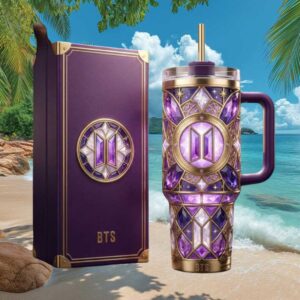 BTS K Pop Army Purple Crystal & Gold Stained Glass Luxury Tumbler