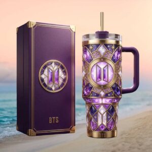 BTS K Pop Borahae Purple Diamond Tumbler Luxury Crystal 40oz Fan Edition
