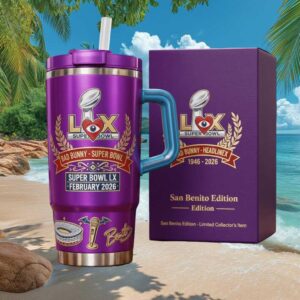 Bad Bunny Super Bowl LX February 2026 San Benito Edition Purple Tumbler
