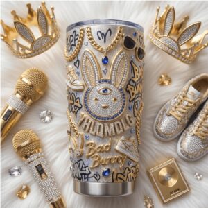 Bad Bunny “YHLQMDLG” Bling & Gold Crown Luxury 40oz Tumbler