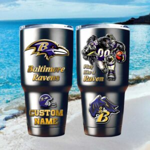 Baltimore Ravens Play Like A Raven Personalized Tumbler Custom Name Cup