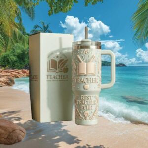 “Best Teacher Ever” 3D School Supplies Design 40oz Insulated Teacher Appreciation Gift