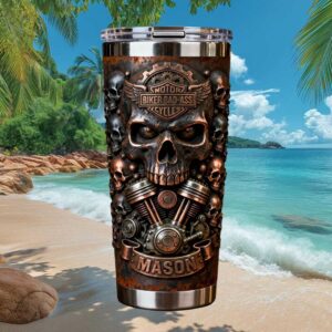 Biker Bad Ass Motorcycle Engine Skull Custom Name Mechanical Design Shirt