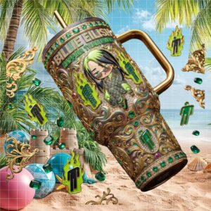 Billie Eilish Happier Than Ever Chibi Neon Green Gemstone Tumbler