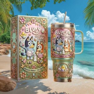 Bluey Easter Fun Heeler Family Personalized 3D Effect 40oz Stainless Steel Tumbler