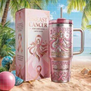 Breast Cancer Awareness Hope Strength Survivor Pink Warrior 40oz Tumbler