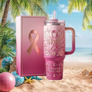 Breast Cancer Awareness “Hope Stronger Together” Pink Ribbon 40oz Tumbler