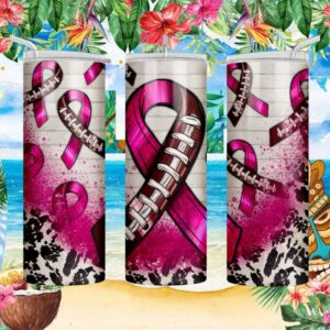 Breast Cancer Awareness Pink Ribbon Football Cowhide Skinny Tumbler Design